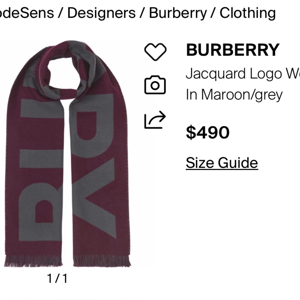 😍Burberry Burgundy and Gray football Logo Scarf ‼️